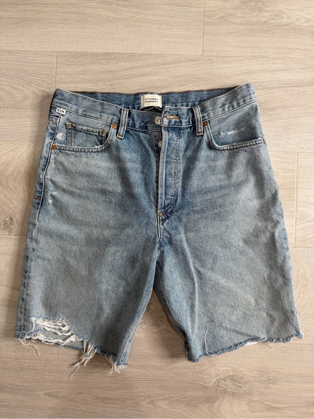 Citizens Of Humanity Distressed Light Blue Denim Shorts